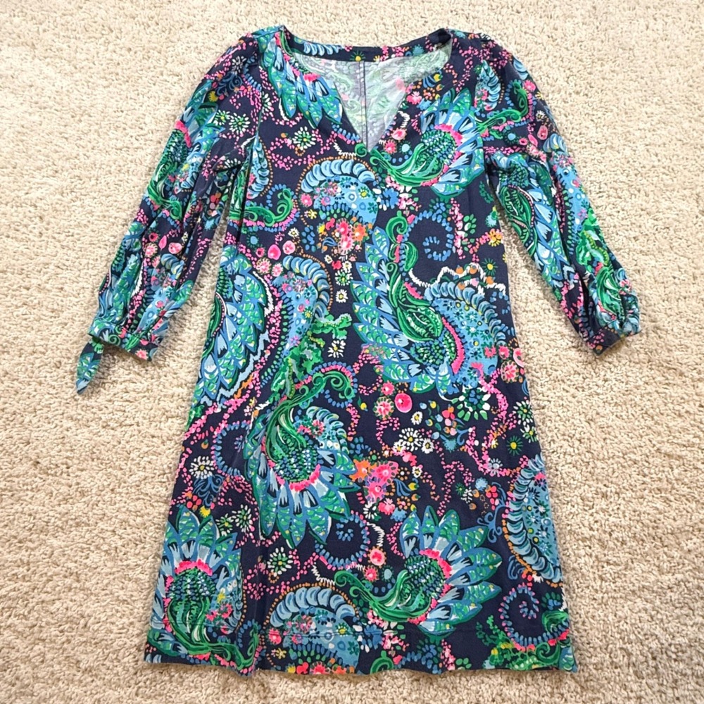 Lilly Pulitzer Navy Blue Paisley Floral Shift Cath Dress S Never Ending Summer